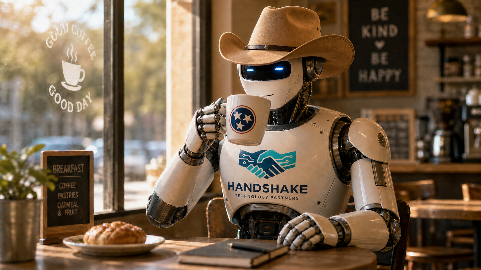 Handshake Technology Partners robot in a Tennessee coffee shop